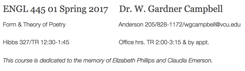 Poetry class dedication
